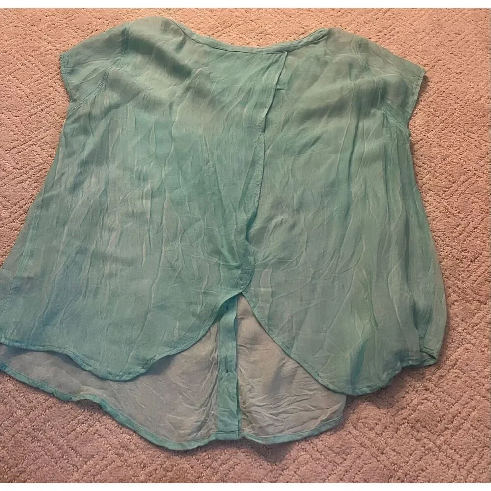 Free People Mint Green Semi-Sheer Tulip Cut Blouse